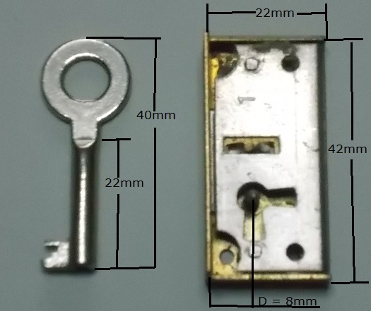Hochwertiges kleines Kastenschloss 8 mm Dornmaß, DIN rechts